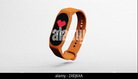 3D-Rendering von Smart Band, Fitnessuhr, Sportarmband oder Fitness Activity Tracker auf isoliertem Hintergrund Stockfoto