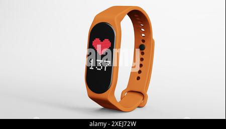 3D-Rendering von Smart Band, Fitnessuhr, Sportarmband oder Fitness Activity Tracker auf isoliertem Hintergrund Stockfoto