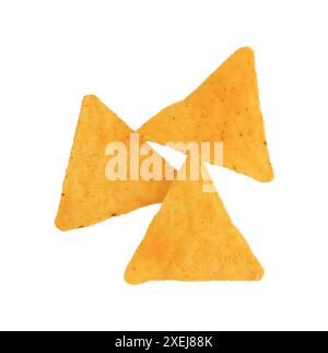 mexikanische Maisnachos Chips isoliert auf weißem Hintergrund mit Schneidepfad Stockfoto