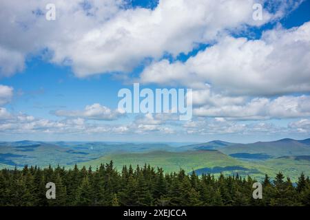 Der Hunter Mountain Feuerturm ist einer von fünf in den Catskill Mountains und einer von 23 im Bundesstaat New York und steht mit 4039 Fuß am höchsten. Die Vinta Stockfoto
