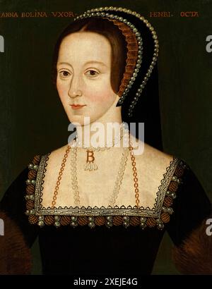 Anne Boleyn (ca. 1501–1536) Königin von England und zweite Ehefrau von König Heinrich VIII. Porträt eines unbekannten Künstlers um 1590, basierend auf einem Original, das Anne Boleyn etwa 33 Jahre alt war. Stockfoto