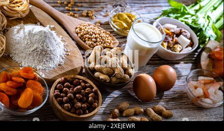 Zusammensetzung mit gängigen Lebensmittelallergenen einschließlich Ei Stockfoto