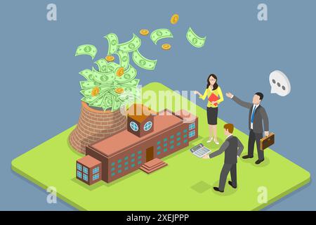 3D Isometric Flat Conceptual Illustration of Carbon Pollution Pricing, CO2 Emissions Fee Trading 3D Isometric Flat Conceptual Stockfoto