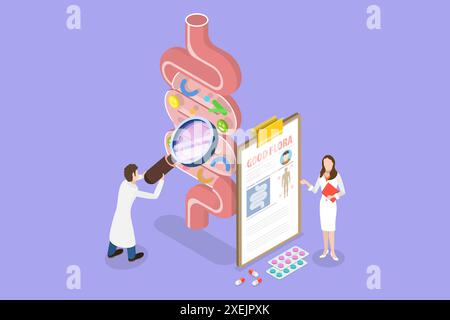 3D Isometrische flache konzeptionelle Illustration der Darmgesundheit, Verdauungsorgane für ein gesundes Leben 3D Isometrische flache Concep Stockfoto