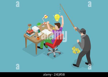 3D Isometrische flache konzeptionelle Darstellung von Betrug und Plagiaten, Kopieren oder Diebstahl von Ideen 3D Isometrische flache konzeptionelle Illu Stockfoto