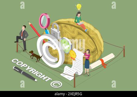 3D Isometrische flache konzeptionelle Illustration des Urheber- und Patentrechts, geistiges Eigentum 3D Isometrische flache konzeptionelle Illu Stockfoto