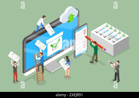 3D Isometrisches flaches Konzept Illustration von Voting Online, E-Voting und Wahl Internet System 3D Isometrisches flaches Konzept Stockfoto