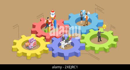 3D Isometrische flache konzeptionelle Darstellung der Softwareentwicklung, Anwendungsentwicklung Lebenszyklus 3D Isometrische flache Konstruktion Stockfoto