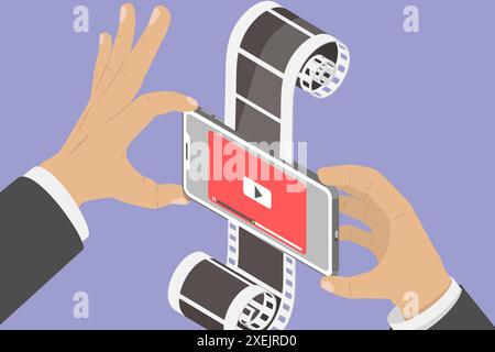 3D Isometrische flache konzeptionelle Illustration von Online-Filmen, mobiles Video Streaming 3D Isometrische flache konzeptionelle Illustration von Stockfoto
