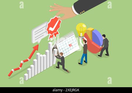 3D Isometrisches flaches Konzept Illustration der Konformität und Zertifizierung, Qualitätskontrollstandards 3D Isometrisches flaches Konzept Stockfoto