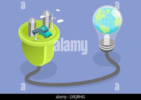 3D Isometrische flache konzeptionelle Darstellung von grüner Energie, Smart Grid Technologies 3D Isometrische flache konzeptionelle Darstellung o Stockfoto