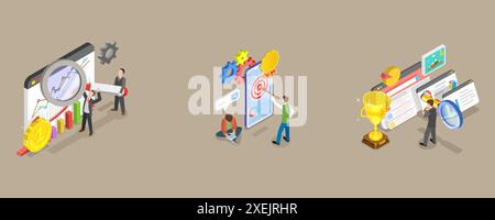 3D Isometric Flat Conceptual Illustration of SEO Optimization, Web Analytics Social Media Marketing 3D Isometric Flat Conceptu Stockfoto