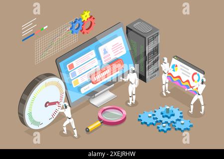 3D Isometrische flache konzeptionelle Darstellung der Website-Geschwindigkeitsoptimierung, Reduzierung der Ladezeit von Webseiten 3D Isometrische Flat Con Stockfoto