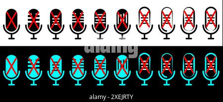 Symbol Mikrofon stummschalten. Mikrofon-Symbol stummgeschaltet. Symbol für Stummschaltung. Stock Vektor