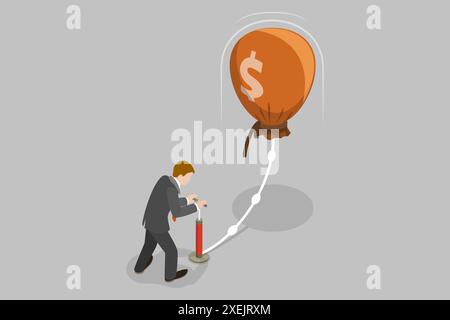 3D Isometrische flache konzeptionelle Darstellung des steigenden Gewinns, der überbewerteten Börse, der Geldinflation 3D Isometrische Flat Con Stockfoto