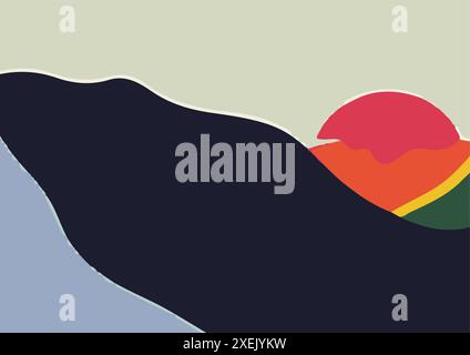 Minimalistische Sonnenuntergang Landschaft Vektor Illustration Stock Vektor