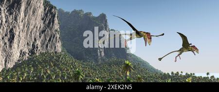 Pterosaurier Peteinosaurus über einer Küstenlandschaft Stockfoto