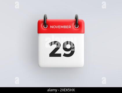 3D-Kalendersymbol mit Datum 29. November auf grauem Hintergrund. Symbol für Vektorplan. Stock Vektor