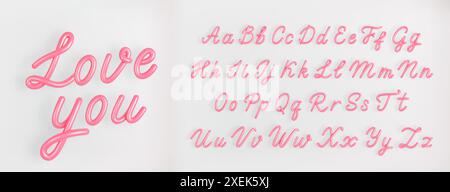 Pinkfarbenes 3D-Schriftzeichen auf hellem Hintergrund. Niedliche kursive Bubble Schriftart Vektor Illustration. Stock Vektor