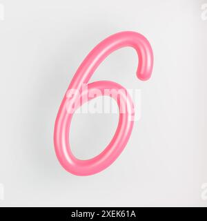 3D Pink Script Nummer 6 auf hellem Hintergrund. Niedliche kursive Bubble Typografie Symbol Vektor Illustration. Stock Vektor