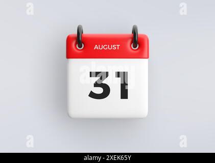 3D-Kalendersymbol mit Datum 31. August auf grauem Hintergrund. Symbol für Vektorplan. Stock Vektor