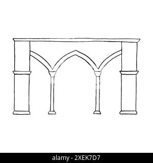 Antike Kolonnade mit antiken Bögen vom Tempelberg in Jerusalem Vektor-Illustration. Römische Architektur in schwarz-weiß-Linie mit Säulen in einfachem Stil Stock Vektor