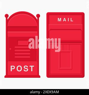 Red Mailbox Design Communication Tool. Abbildung: Geschlossener Posteingang. Retro-Mailbox-Element. Stock Vektor
