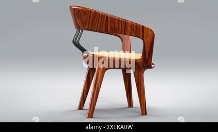 Dunkelbrauner Holzstuhl. Möbeldesign. 3D-Rendering. Isoliert auf weißem Hintergrund Stockfoto