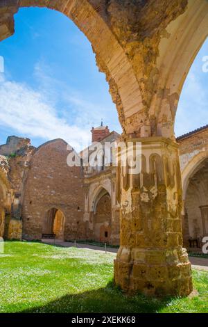 Die Ruinen der Kirche. Kloster Santa Maria de Piedra, Argonyos, Provinz Zaragoza, Aragon, Spanien. Stockfoto