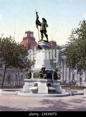 Statue der Maisonneuve. Montreal, Kanada, Historisch, digital restaurierte Reproduktion von einer Vorlage aus dem 19. Jahrhundert, Datum nicht angegeben Stockfoto