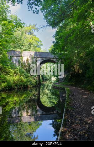 Wunderschöne Brücken reflektieren auf dem Kanal an einem Sommermorgen Stockfoto