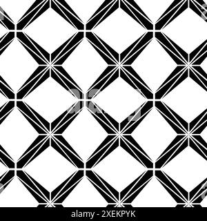 Abstraktes geometrisches Muster mit Kreuzen, Streifen, Linien. Nahtloser Vektorhintergrund. Weiße und schwarze Blumenschmuck. Modernes Design mit vernetzter Grafik Stockfoto