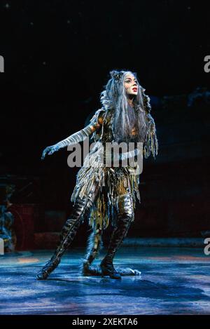 Nicole Scherzinger (Grizabella) in CATS at the London Palladium, London W1 11/12/2014, basierend auf T. S. Eliots 'Old Possum's Book of Practical Cats' Komponist: Andrew Lloyd Webber Design: John Napier Associate Director & Choreograph: Gillian Lynne Regisseur Trevor Nunn Stockfoto