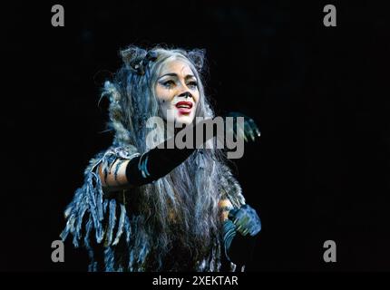 Nicole Scherzinger (Grizabella) in CATS at the London Palladium, London W1 11/12/2014, basierend auf T. S. Eliots 'Old Possum's Book of Practical Cats' Komponist: Andrew Lloyd Webber Design: John Napier Associate Director & Choreograph: Gillian Lynne Regisseur Trevor Nunn Stockfoto