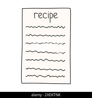 Hand gezeichnete stilisierte Kochrezeptkarte oder Vorlage mit handgeschriebener Kalligraphie, Doodle-Stil-Vektor-Illustration Stock Vektor