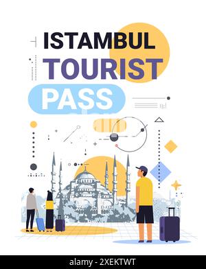 Istanbul-Reiseszene mit Touristen-Gepäckmoschee abstrakte geometrische Designelemente farbenfroher moderner Stil Stock Vektor