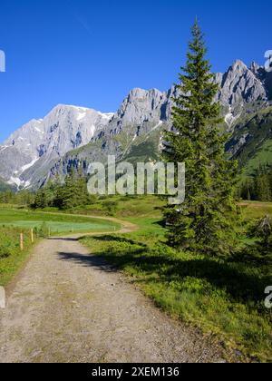 Der Hochkoenig an einem sonnigen Sommertag, blauer Himmel Mühlbach am Hochkönig Österreich Stockfoto