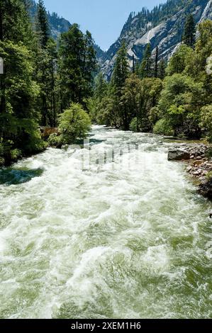 Ein schnell fließender Fluss im Yosemite National Park, Kalifornien, USA Stockfoto