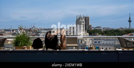 Blick von der Dachterrasse des Circulo de Bellas Artes in Madrid; Madrid, Spanien Stockfoto