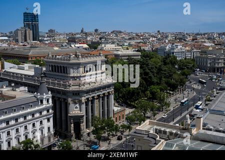 Blick von der Dachterrasse des Circulo de Bellas Artes in Madrid; Madrid, Spanien Stockfoto