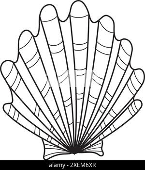 Illustration des Muschelvektors. Handgezeichnete lineare Skizze von SEA Shell. Umrisszeichnung der Küste für die nautische Gestaltung. Gravur von Cockleshell für Symbol oder Logo. Marine Black Line Element. Stock Vektor