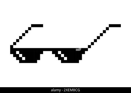 Gepixeltes Sonnenbrillensymbol. Schwarze Pixelbrille. Retro-8-Bit-Stil. Vektorabbildung. Stock Vektor