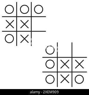 TIC-Tac-Toe-Symbole. Einfaches Spielraster. Kreis- und Kreuzsymbole. Minimalistisches Vektorset. Stock Vektor