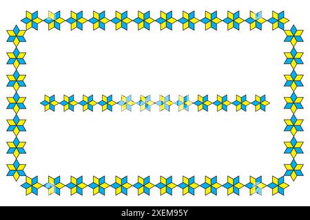 Geometrischer Sternrahmen. Gelbes und blaues Muster. Dekorative Borte. Isolierte Vektorgrafik. Stock Vektor