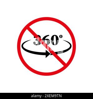 Kein 360-Grad-Symbol. Rotes Verbotssymbol. Kreisförmiges Pfeildesign. Vektorabbildung. Stock Vektor