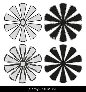 Abstrakte Blumensymbole. Schwarze und graue Blumen. Geometrische Blütenmuster. Dekoratives Vektorset. Stock Vektor