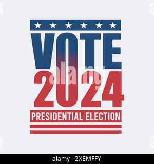 Vote 2024 Typografie-Sticker für die Präsidentschaftswahl der USA. Politisches Event Banner, Karte, Poster Design. Präsidentschaftswahlen 2024 Banner Stock Vektor