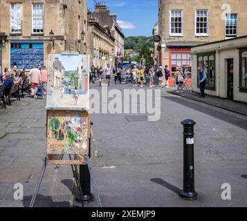 Aquarellgemälde von York Street, Bath on Staffelei in York Street, Bath, Großbritannien am 20. Juni 2024 Stockfoto