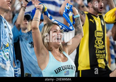 East Rotherford, Usa. Juni 2024. Die Fans reagieren während des Gruppenspiels zwischen Uruguay und Bolivien während des Copa America Turniers im MetLife Stadion in East Rutherford, New Jersey. Uruguay gewann 5–0 (Foto: Lev Radin/Pacific Press) Credit: Pacific Press Media Production Corp./Alamy Live News Stockfoto