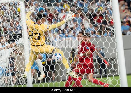 East Rotherford, Usa. Juni 2024. Rodrigo Bentancur aus Uruguay (nicht abgebildet) erzielte während des Gruppenspiels zwischen Uruguay und Bolivien während des Copa America Turniers im MetLife Stadion ein Tor. Uruguay gewinnt mit 5:0. (Foto: Lev Radin/Pacific Press) Credit: Pacific Press Media Production Corp./Alamy Live News Stockfoto